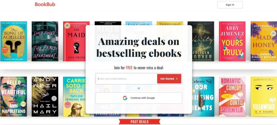 Homepage of the BookBub online platform